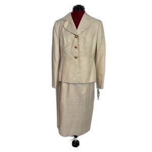 Kasper Skirt Suit Women Size 10 Ivory & Gold Metallic 2-Piece Set Blazer & Skirt
